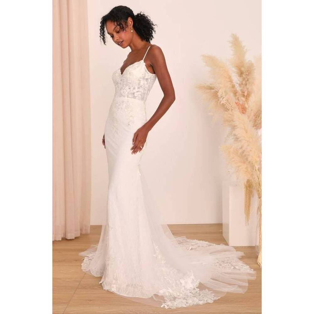 Lulus Everlasting Affection White Lace Backless Mermaid Maxi Dress - Size 4